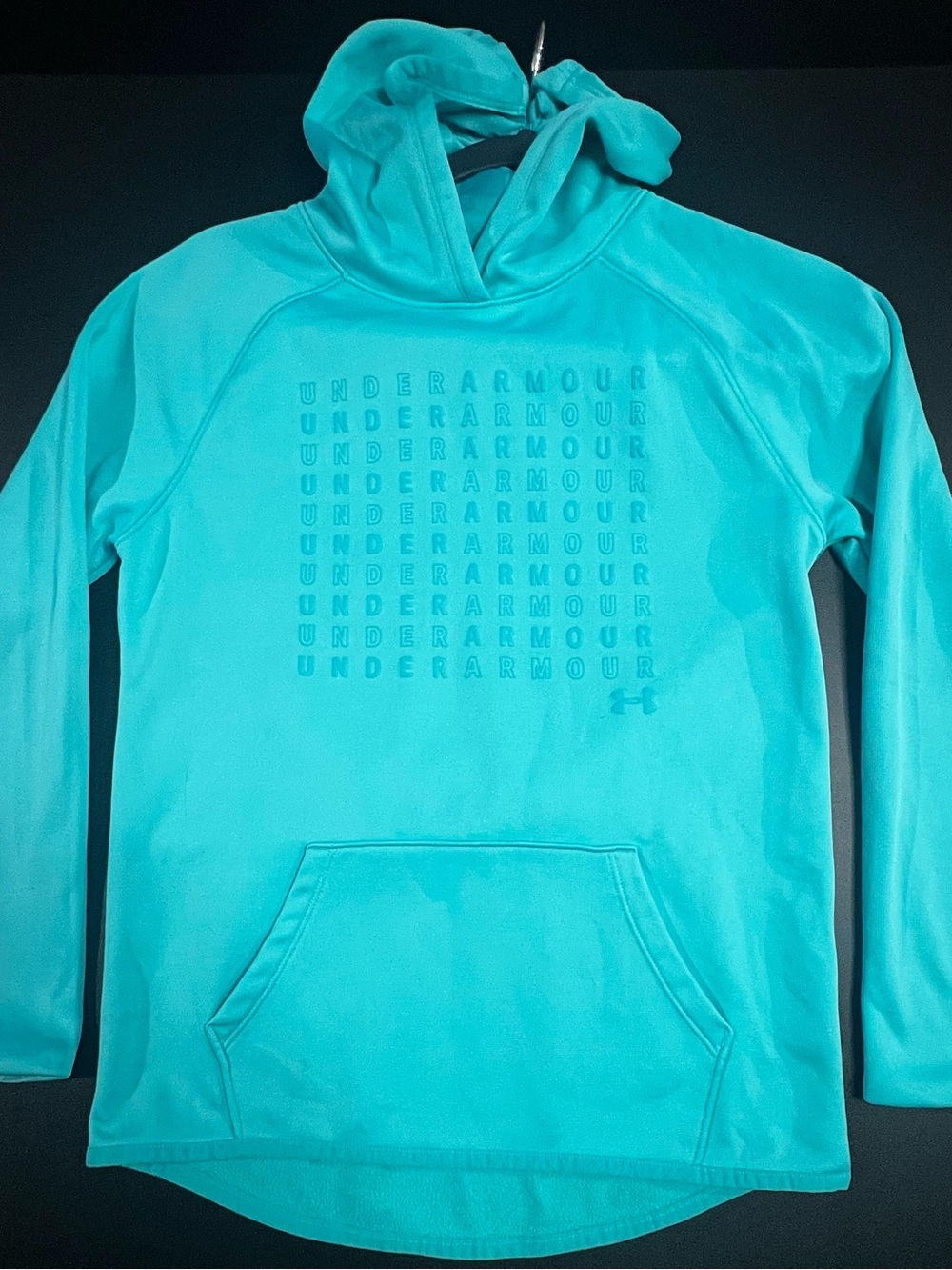 Under Armour Girls Hoodie Yourh Large Loose Fit Teal Blue Pullover Sweatshirt
